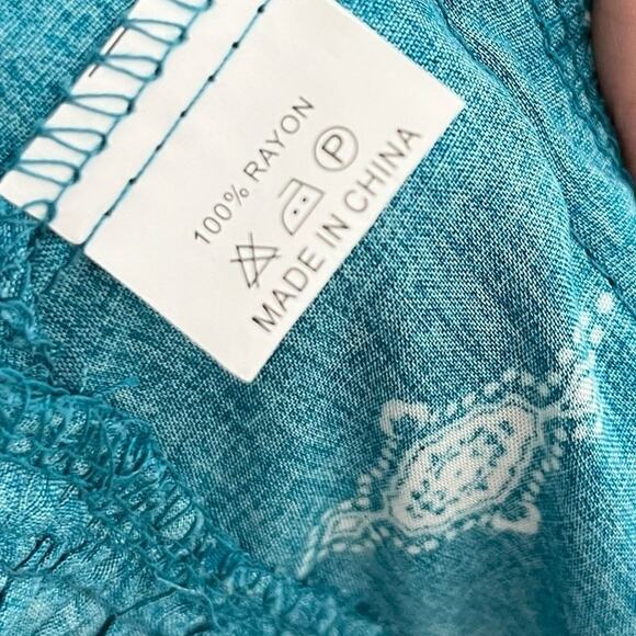 Jaase Womens Mini Dress Medium Teal Blue Tasseled Hem Ruffle Western Bohemian - Picture 10 of 11